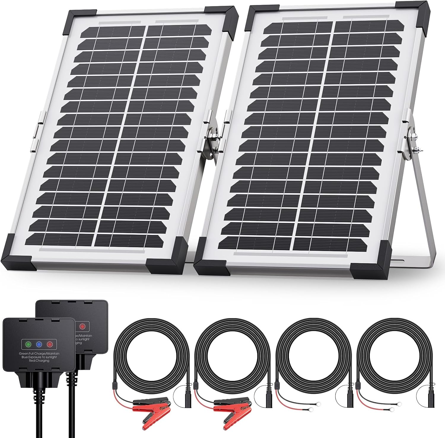 15W Solar Battery Maintainer (2PCS 7.5W) Smart Controller IP68 for 12V Systems