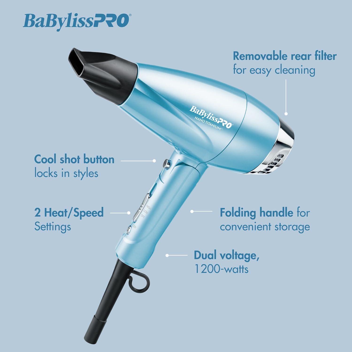 Detalle de BaBylissPRO Nano Titanium Ionic Compact Full Power Hairdryer