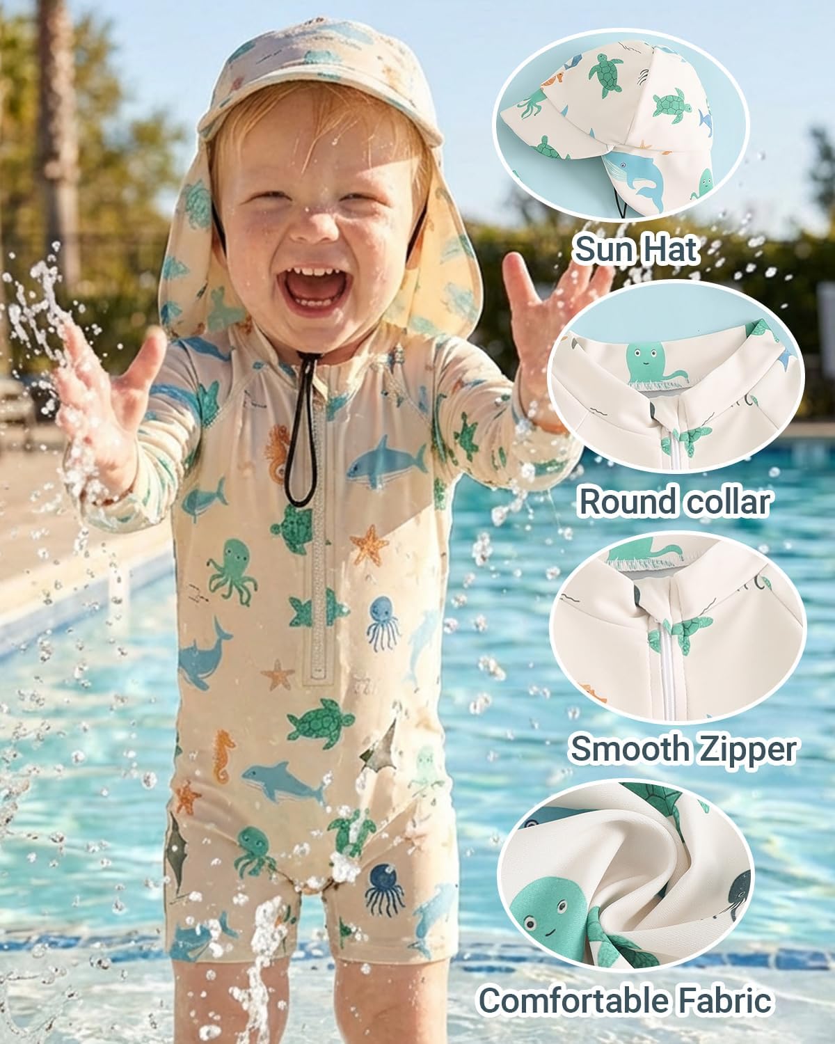 Thumbnail 5 de Baby Swimsuit Rash Vest Set (UPF 50+) with Hat, Long Sleeve 0M–3T – Unisex Infant Swimwear