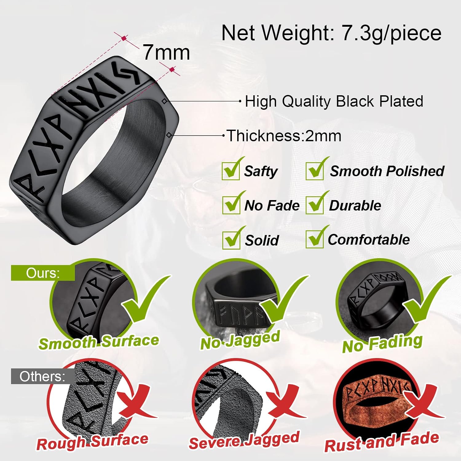 Detalle 2 de FaithHeart Bague Homme Viking Runique Acier Inoxydable