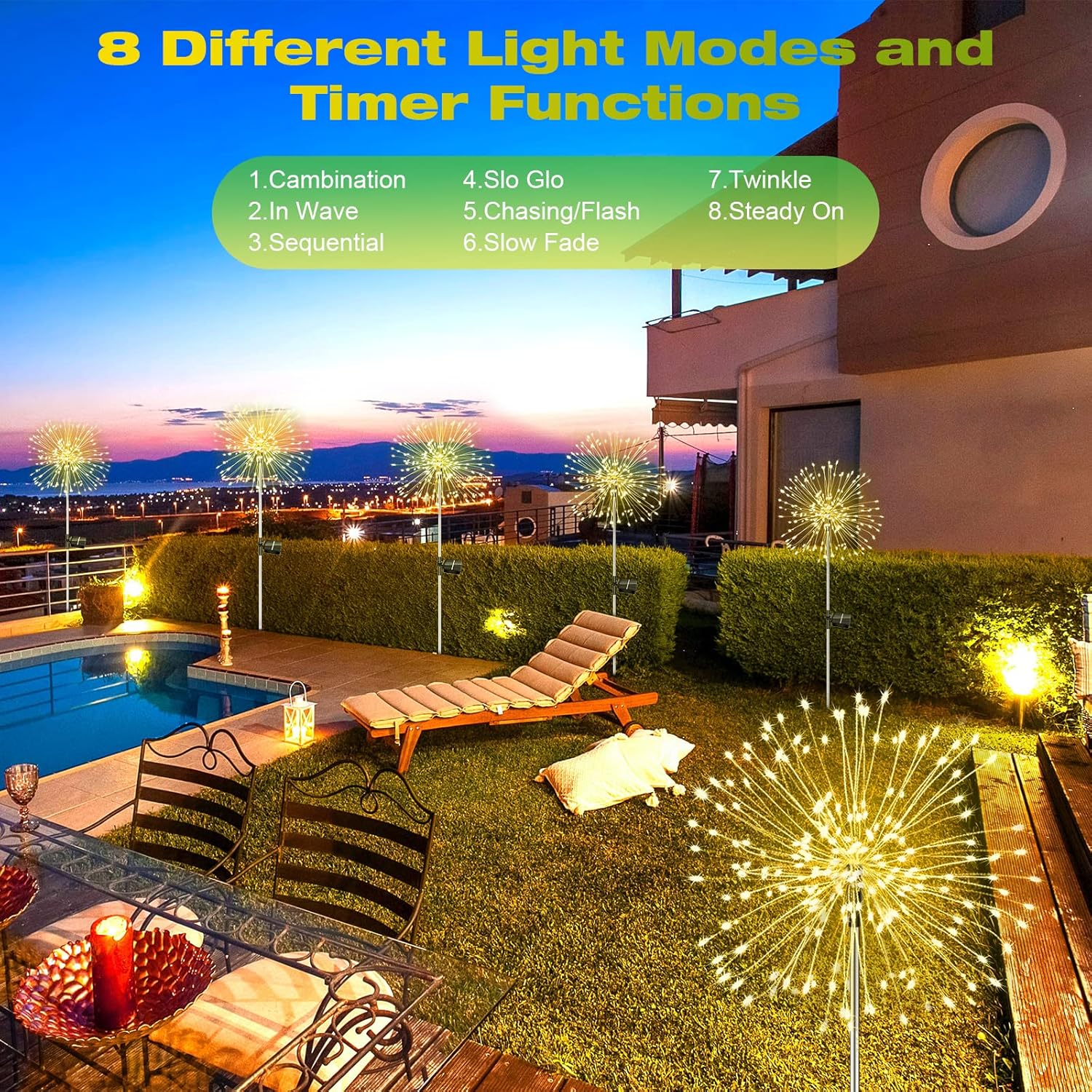 Thumbnail 6 de Liyade 2er-Set Solarstecker Gartenleuchten mit 120 LEDs, 8 Modi & Speicherfunktion (Warmweiß)