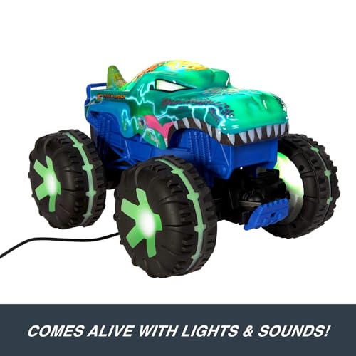 Detalle 2 de Hot Wheels Monster Trucks Mega-Wrex Alive RC – 1:15 Scale with Interactive Lights, Sounds and Three Play Modes