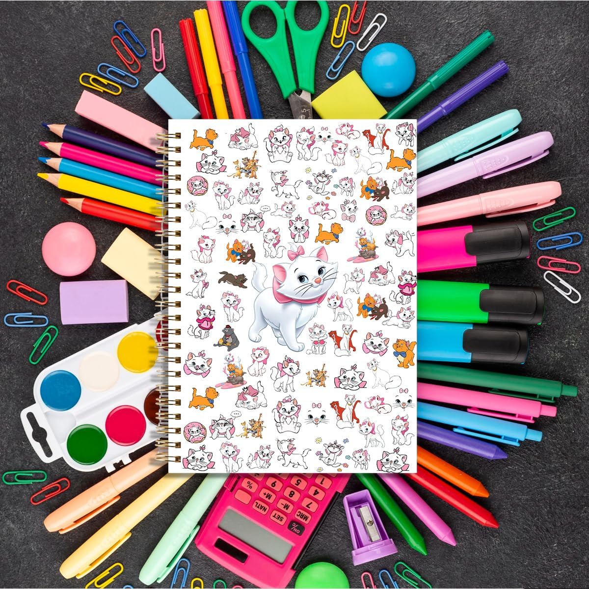 Detalle 2 de LONGXIN Cartoon Cat Spiral Notebook, 80-Page Lined Journal with Hardcover