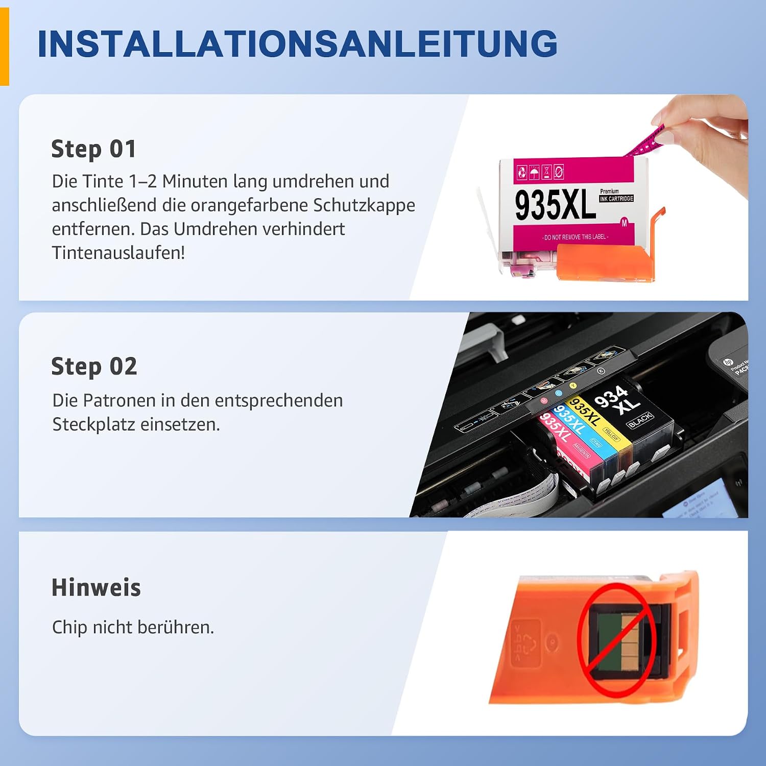 Detalle de Palmtree 934/935XL Multipack kompatible für HP OfficeJet Pro 6230 & 6830 (934XL Schwarz, 935XL Farben)