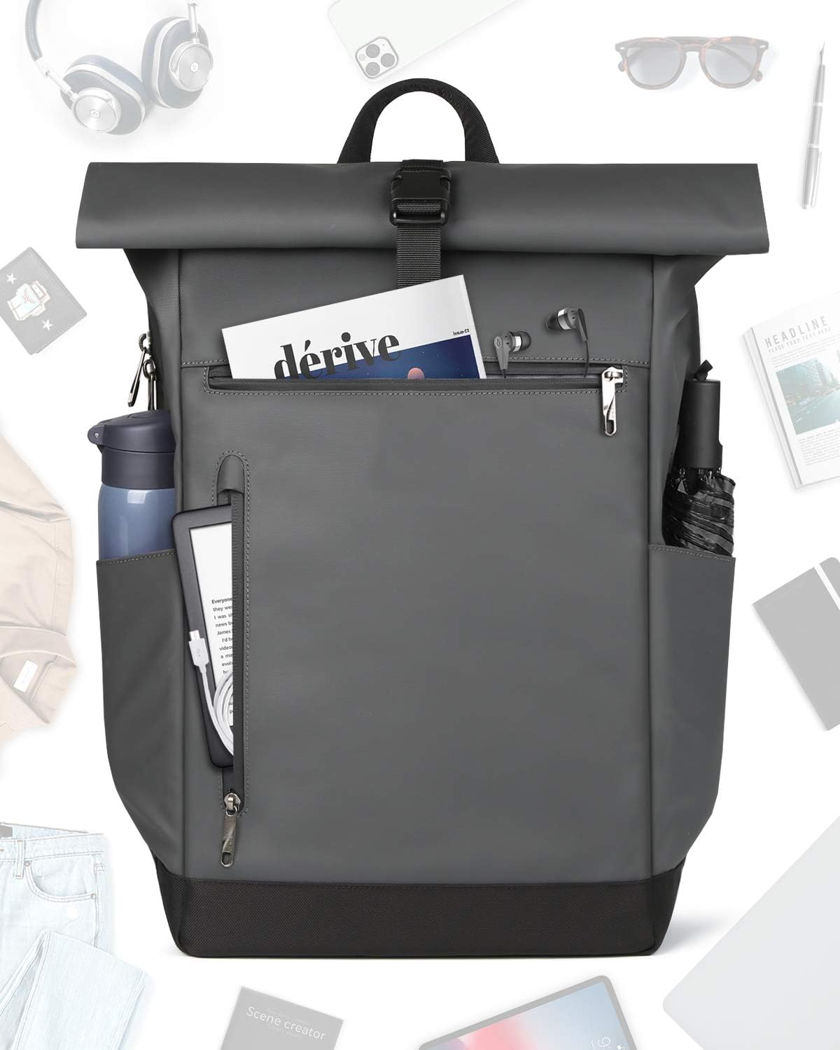 Detalle 2 de Inateck RollTop Backpack (25L–30L) with 17 Inch laptop compartment – roll-top bicycle & commuting daypack