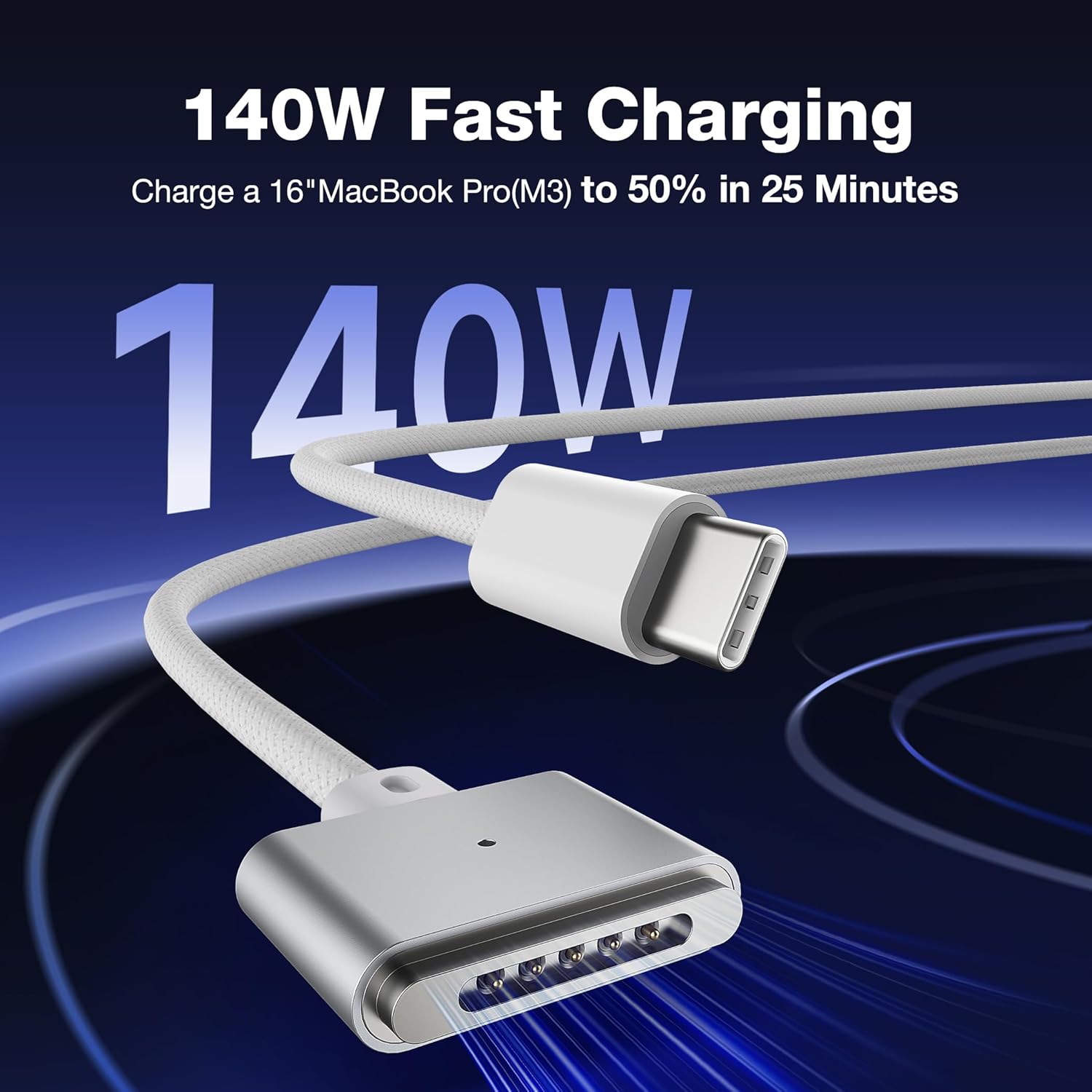 Detalle de Hugener Magnetic 3 Cable USB-C 6.6FT — 140W charger cable