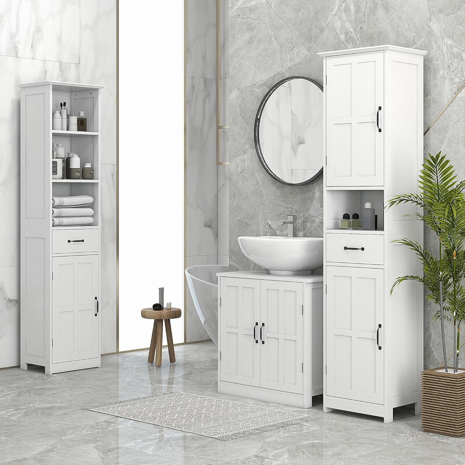 Thumbnail 6 de kleankin Meuble sous lavabo – Armoire de rangement blanche 60 x 30 x 60 cm avec porte double et étagère réglable