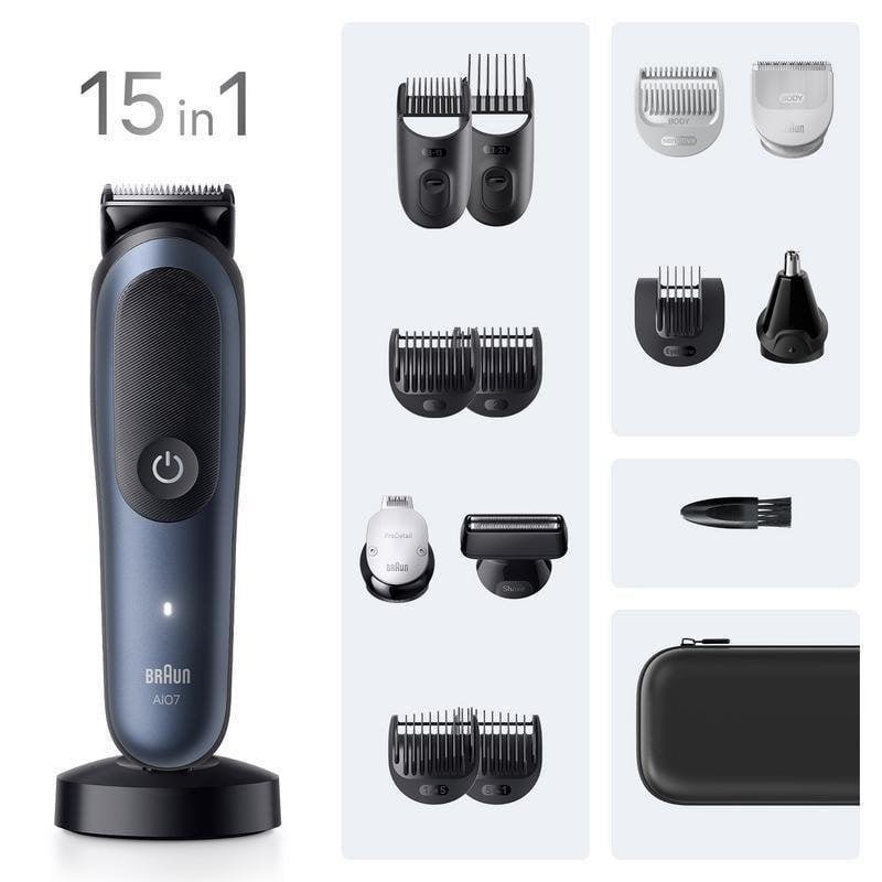 Detalle de Braun AIO7560, recortadora multifunción en seco y mojado con carga rápida