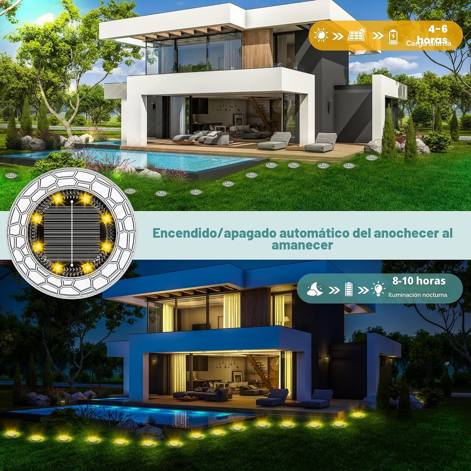 Detalle de FIFlying 10 piezas luces solares LED para exterior (suelo) IP65, blanco cálido