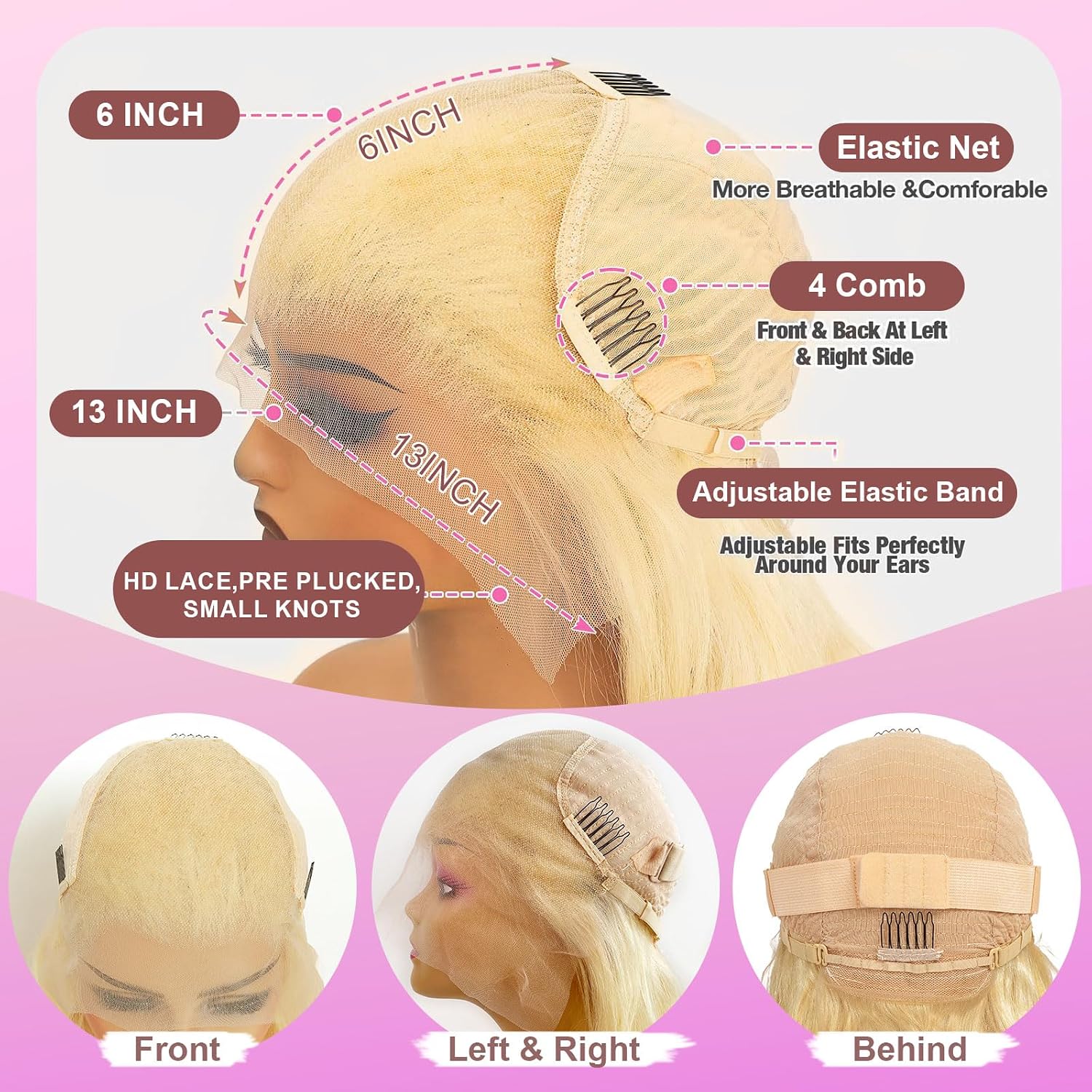 Detalle de Bebeest 30 Inch 613 13x6 HD Lace Front Wig (Human Hair Straight, 200% Density)