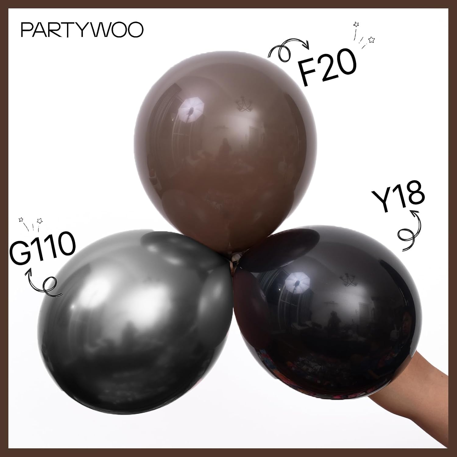 Detalle de PartyWoo Balloons Dark Brown Balloon Set, 100 Latex Balloons in Four Sizes