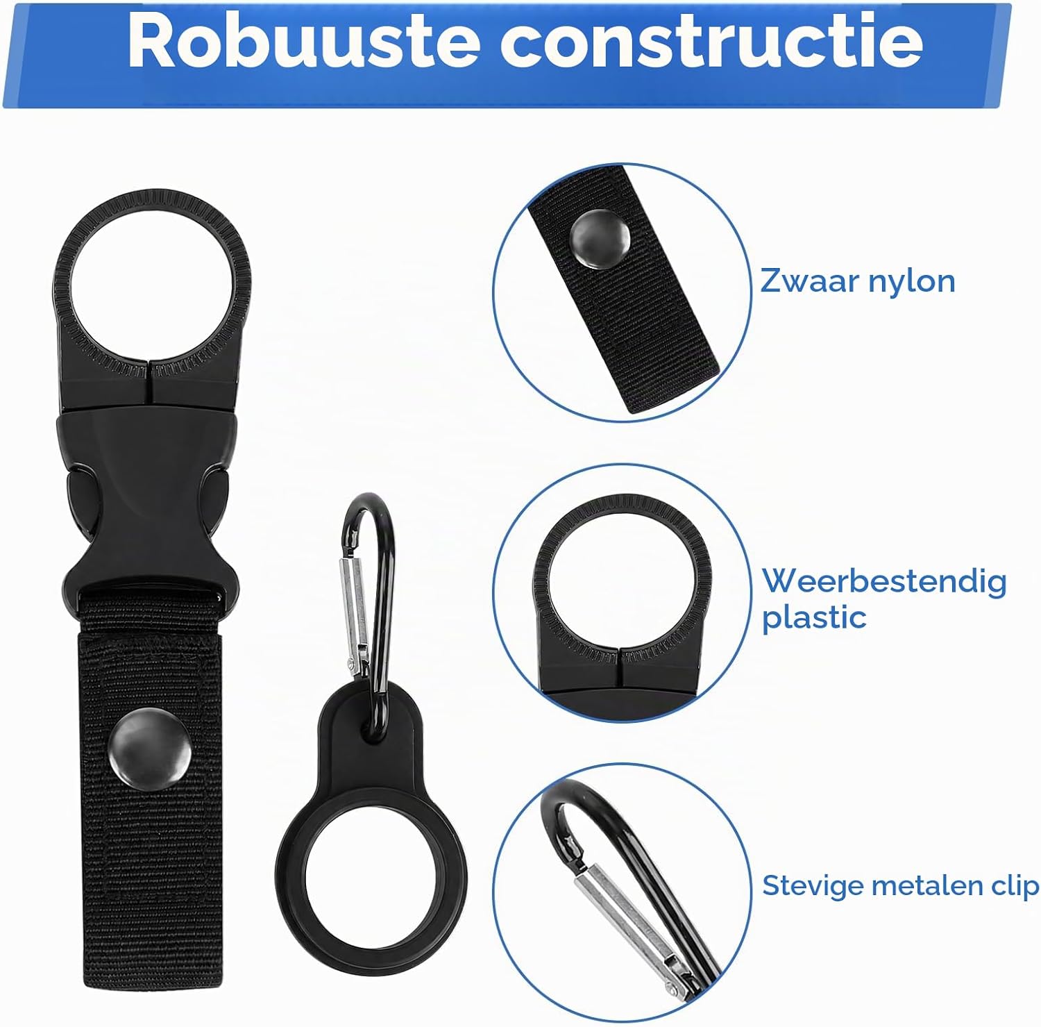 Detalle 2 de WIYANQIU set van 8 flessenhouders met karabijnhaak, nylon en verstelbare gesp