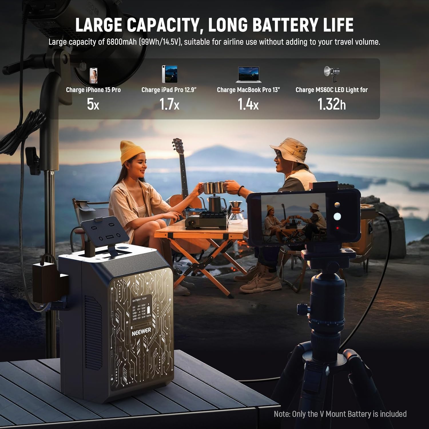 Thumbnail 3 de NEEWER PS099S Mini batteria V-Mount 6800mAh 99Wh con controllo app OLED e ricarica rapida PD 100W