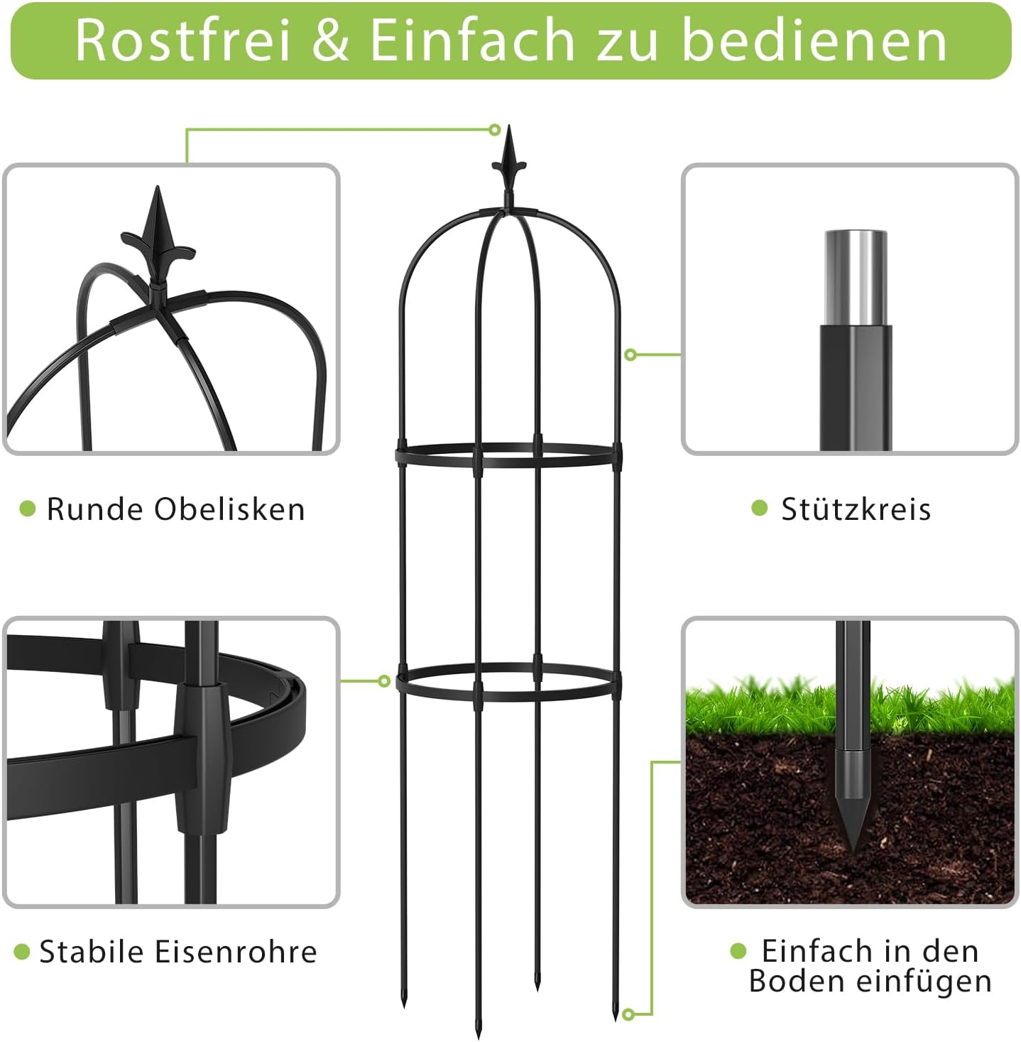 Thumbnail 3 de ZIKEBTUY 6 Stück Tomaten Rankhilfe 120 cm Höhe – Set mit Twist Tie und Clips, Metall Pflanzenhalter für Tomaten, Gurken, Rosen