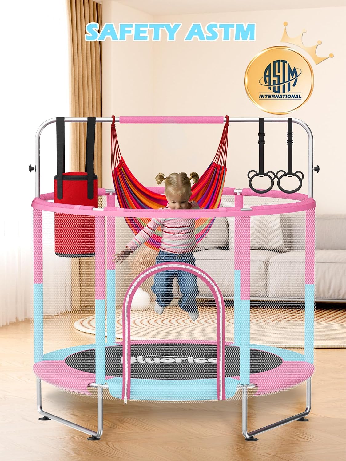 Detalle de BLUERISE 55in Toddler Trampoline with Hoop