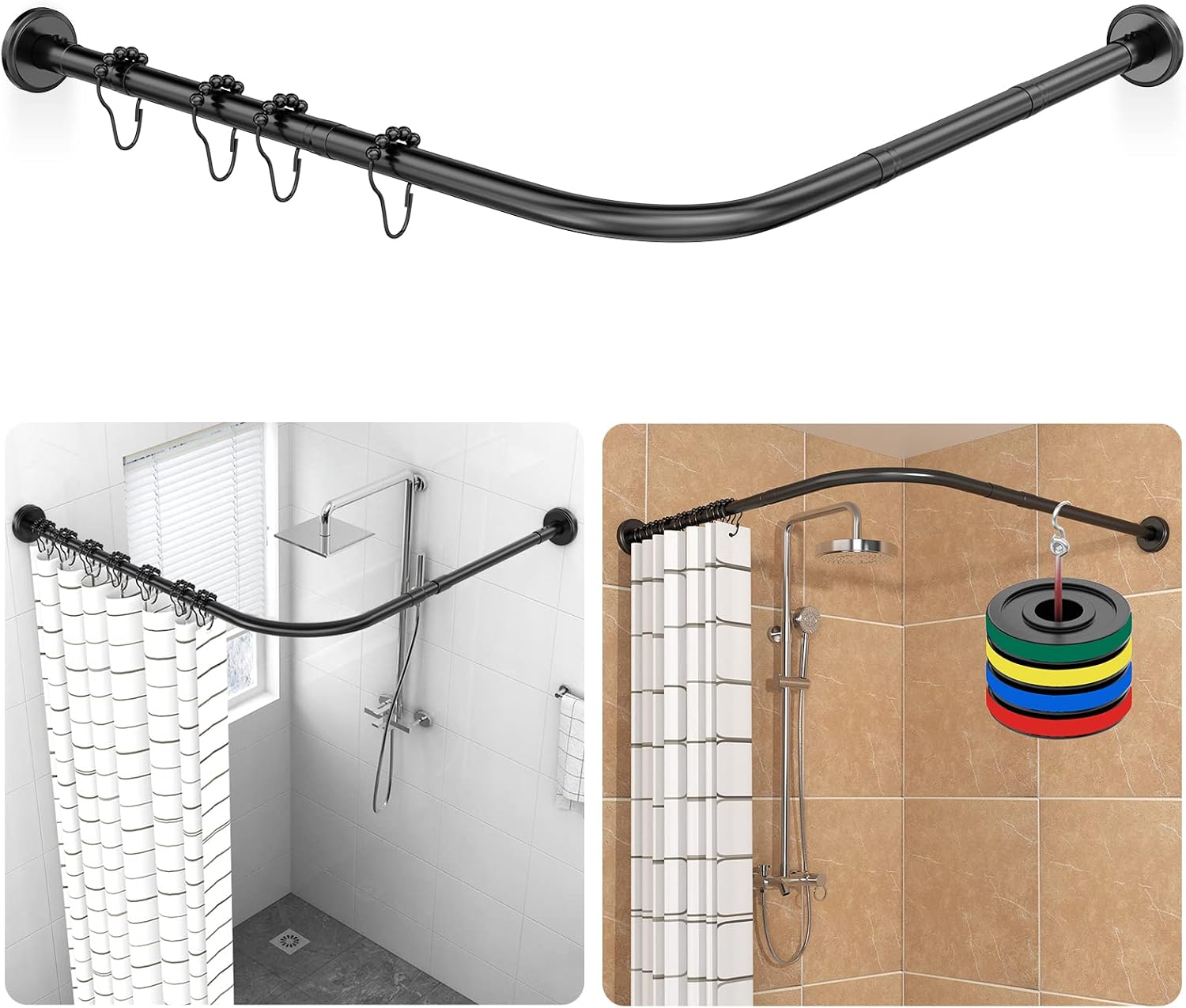 Detalle de Strength Enemy L Rod-No Drill L-vormige douchegordijnstang, verstelbaar, zwart