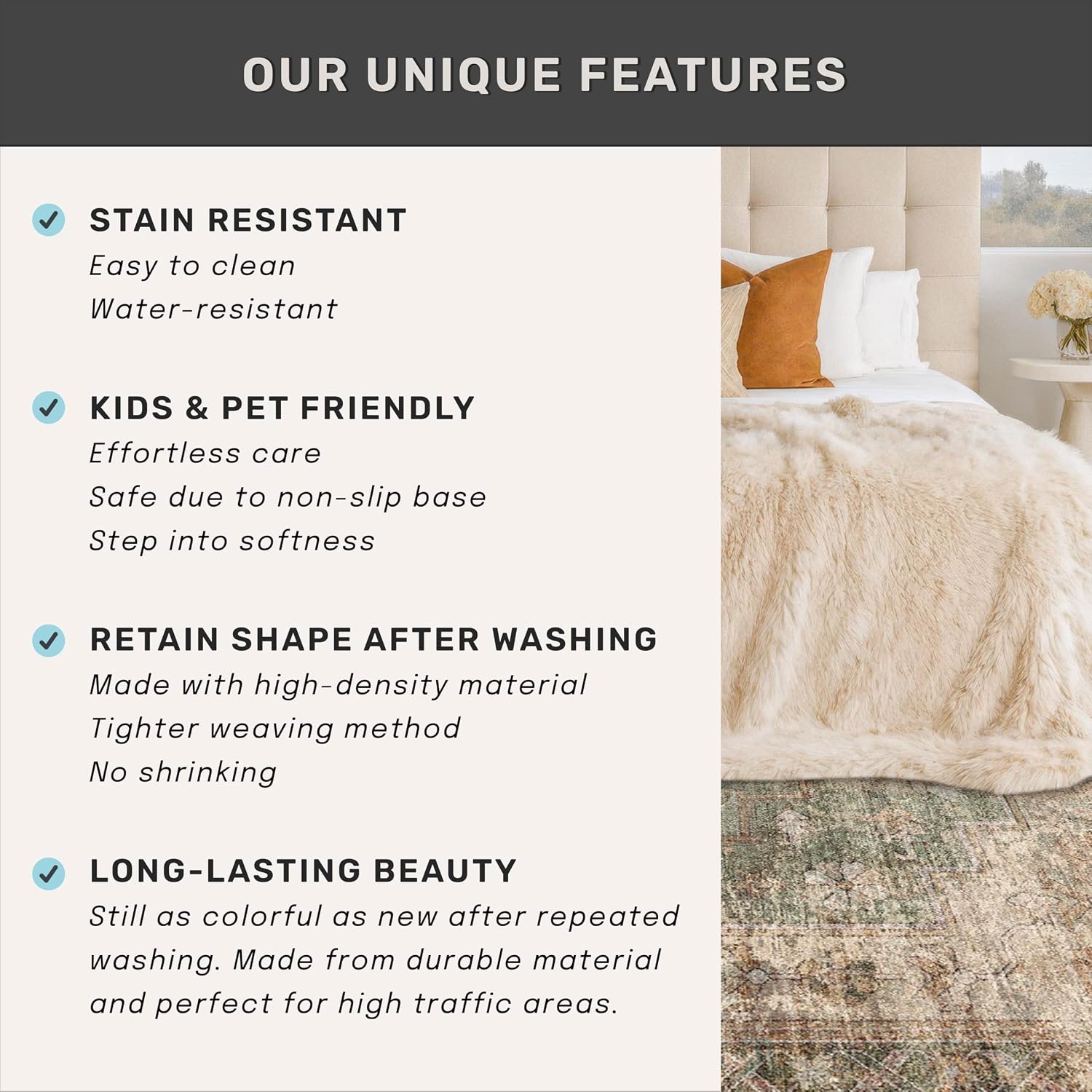Thumbnail 6 de Hazo Haus Farmhouse Area Rug 8x10 (Brown & Green) — Washable, Non-Slip, Soft Low-Pile Floor Rug