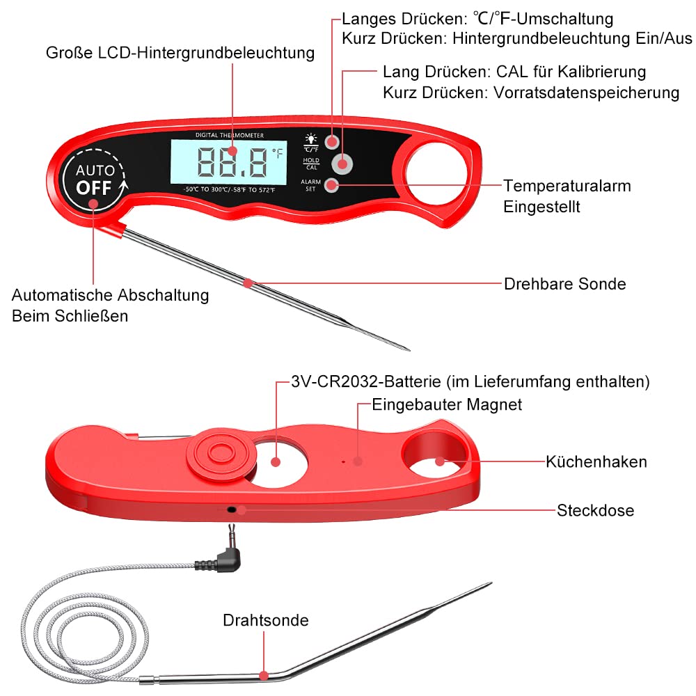 Thumbnail 6 de CIRYCASE Fleischthermometer Digital 102cm Sonde