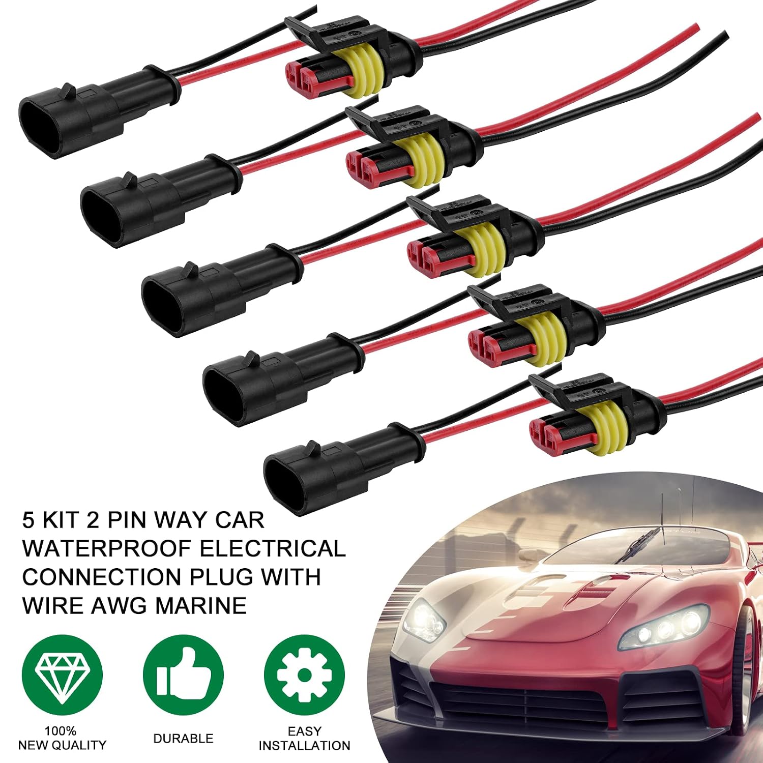 Thumbnail 4 de URAQT 2 Pines Conector eléctrico impermeable 20 PCS