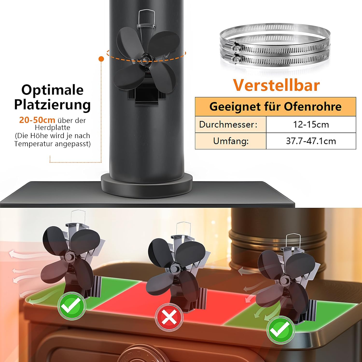 Thumbnail 5 de Hanaoyo 3-in-1 Kaminventilator Magnetisch