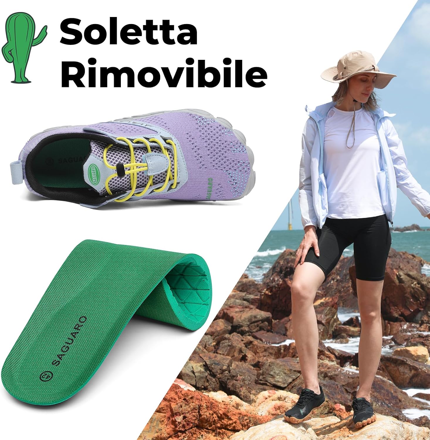 Detalle de SAGUARO Scarpe Barefoot Minimaliste per Trail – 5 dita, suola zero drop (Taglie 36–48)
