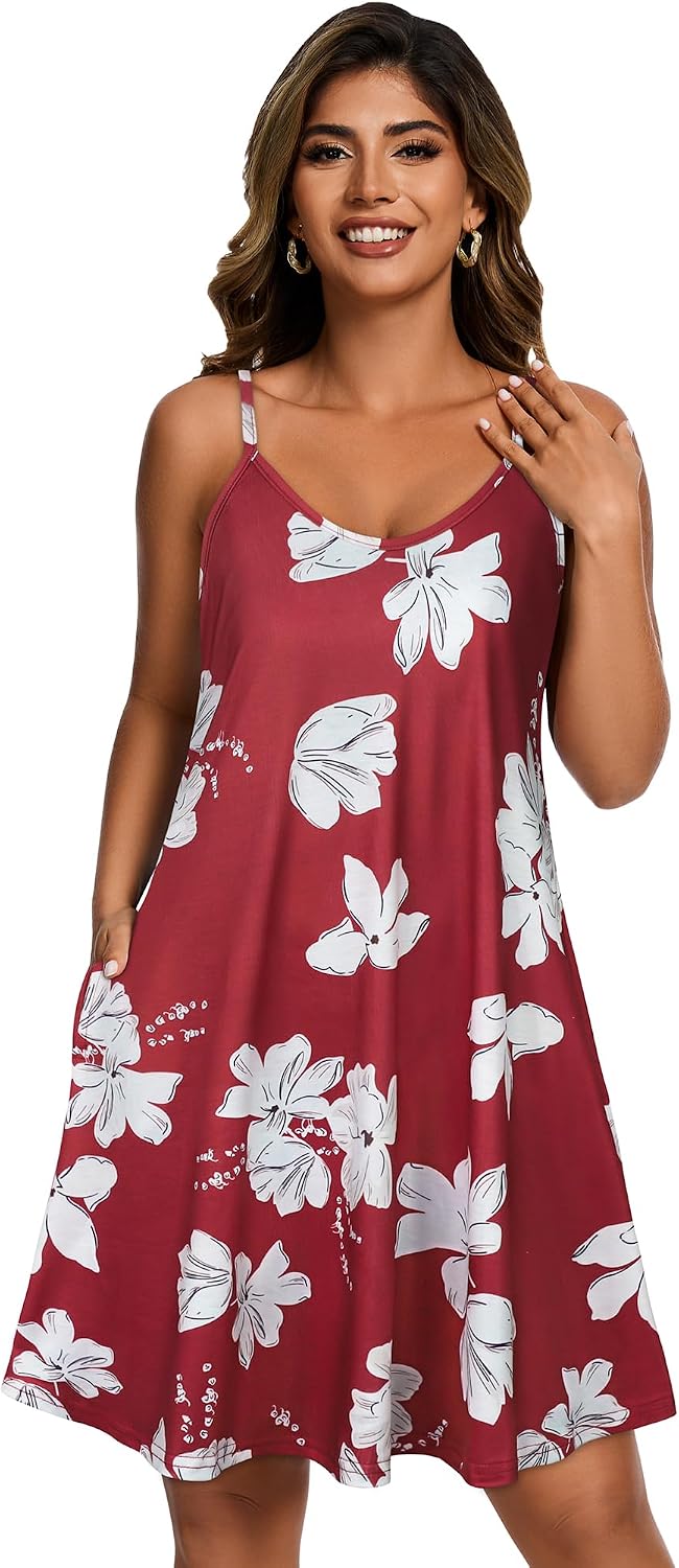 Detalle 2 de ADOREJOY Women's Spaghetti-Strap Summer Sundress with Pockets, Button-Down V-Neck