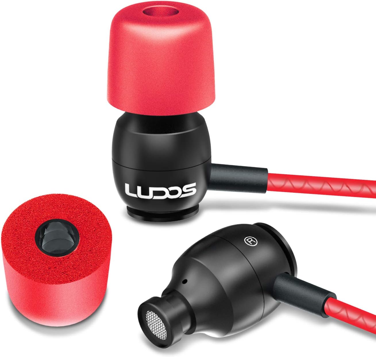Thumbnail 6 de Ludos CLAMOR Wired Earbuds in-Ear Headphones – Red, Memory Foam Comfort & 5 Year Warranty