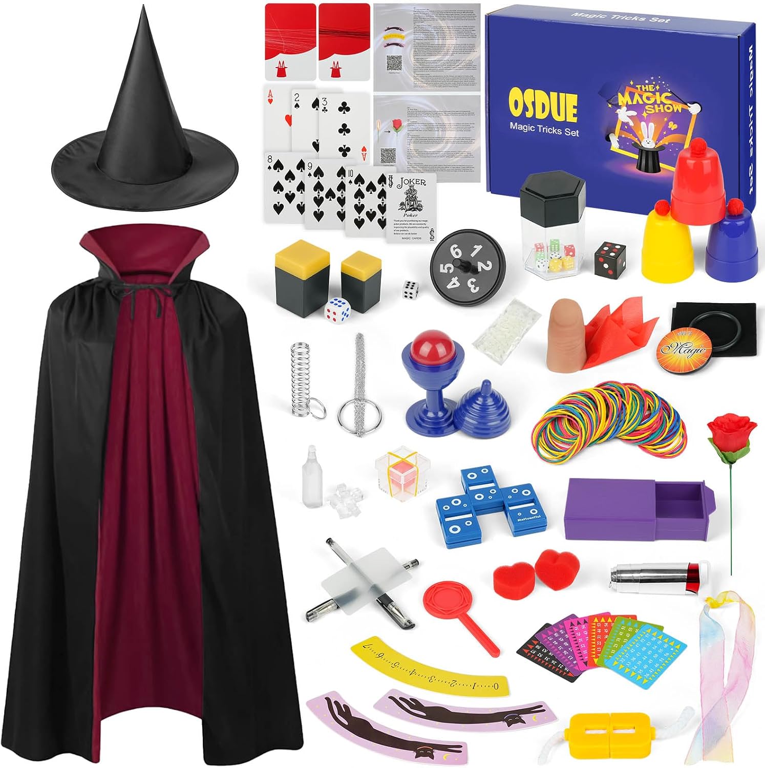 Detalle de OSDUE P2-MSDJFZ240828-FBA – zestaw magiczny, 24 sztuczki, kapelusz i peleryna