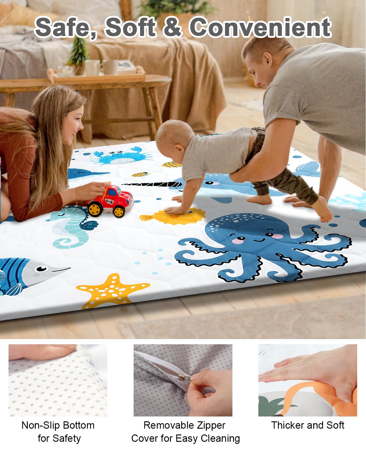 Detalle 2 de TINYHARBO PM001 Foam Baby Play Mat, 50 x 50 Inches, Washable Cover