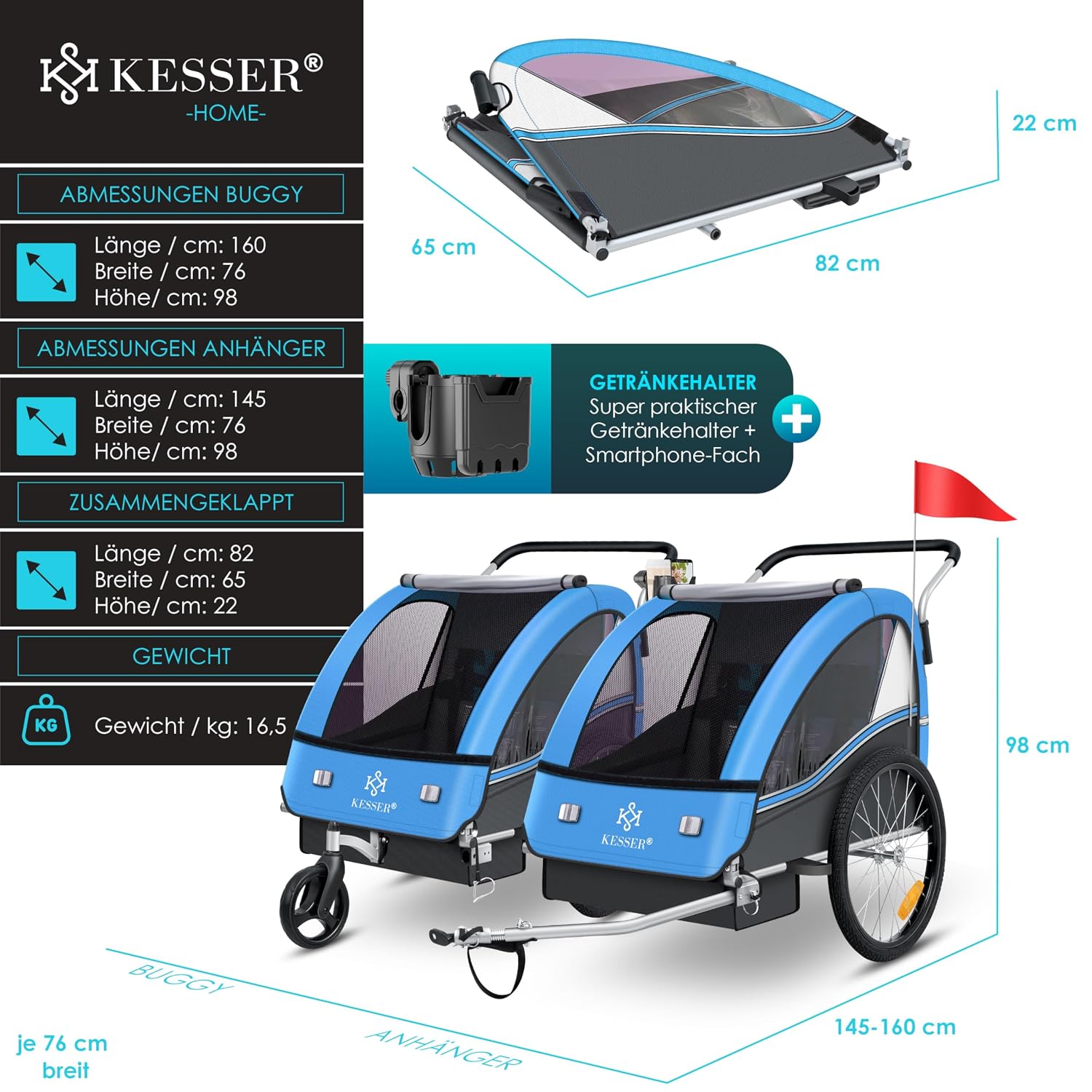 Thumbnail 6 de KESSER Kinderfahrradanhänger Sport-RX 2in1 40 kg