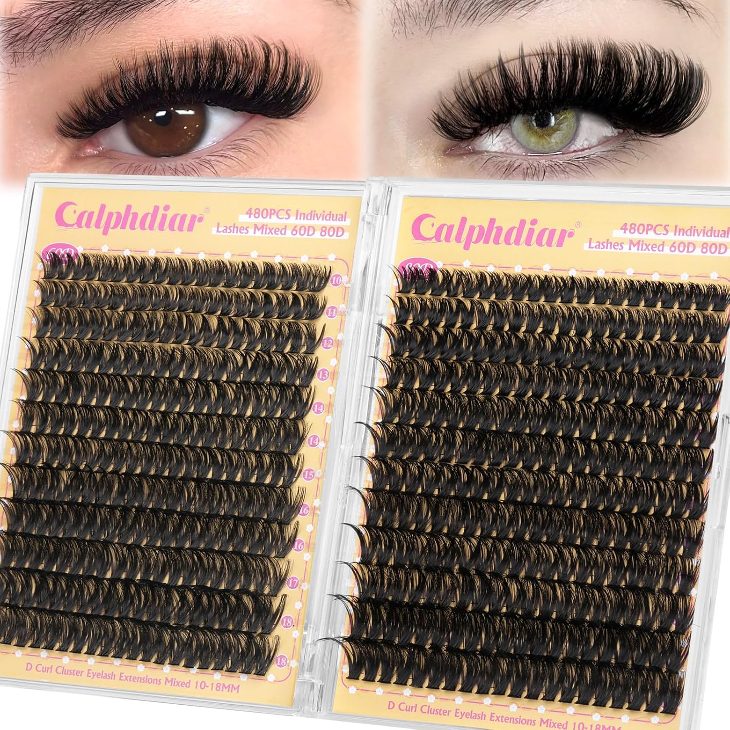Detalle de calphdiar Lashes Clusters 60D+80D Thick Eyelash Clusters – 480Pcs Wispy DIY Extensions
