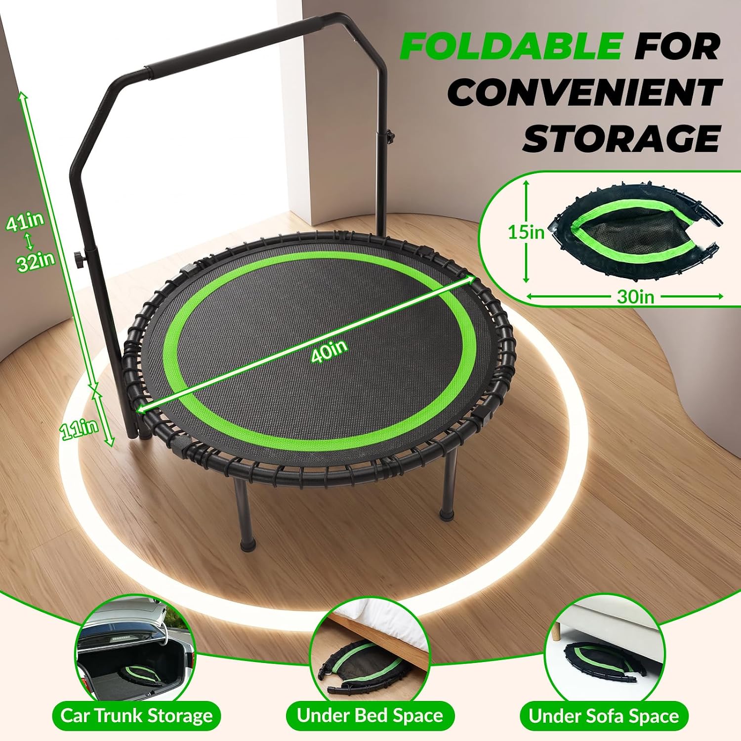 Detalle 2 de ACWARM HOME R03VC-AC-FT401-A-GN 40-Inch Rebounder with Bungee Cords