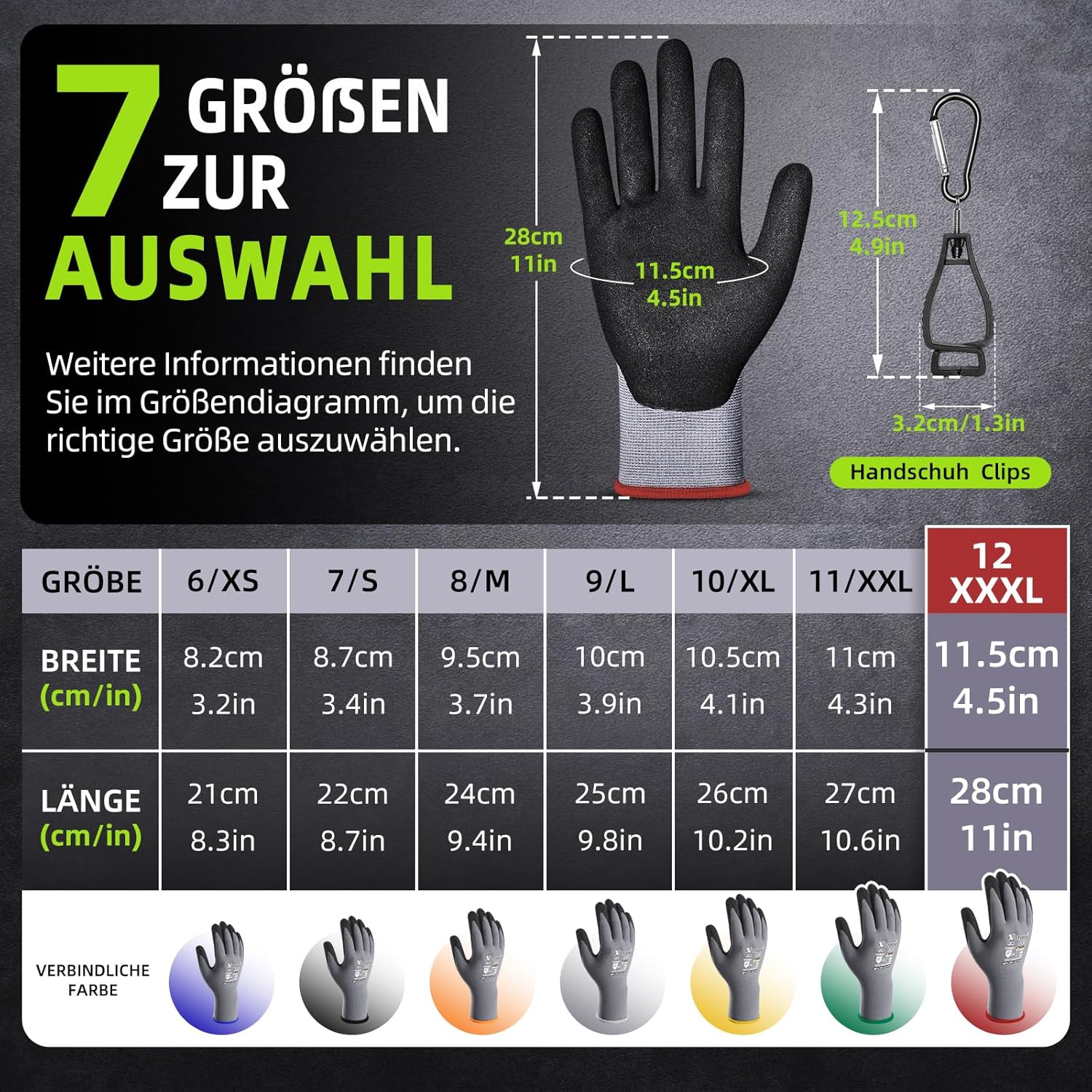 Thumbnail 5 de 24 Paar Montage-Handschuhe Herren Power Grip – Nitril, rutschfest, ölresistent, Größe 12/XXXL