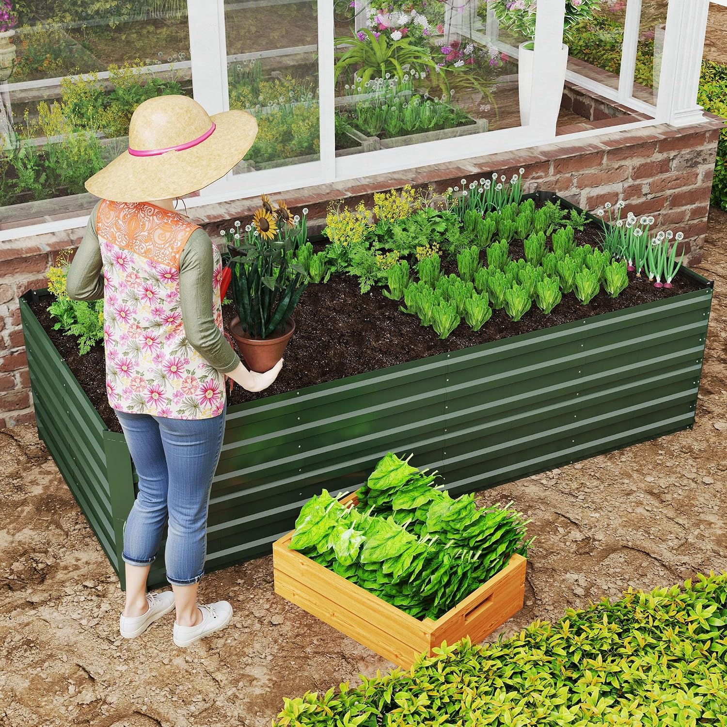 Detalle 2 de LZQ 975 L Raised Bed, Galvanised Steel, 180 x 90 x 58 cm, Green