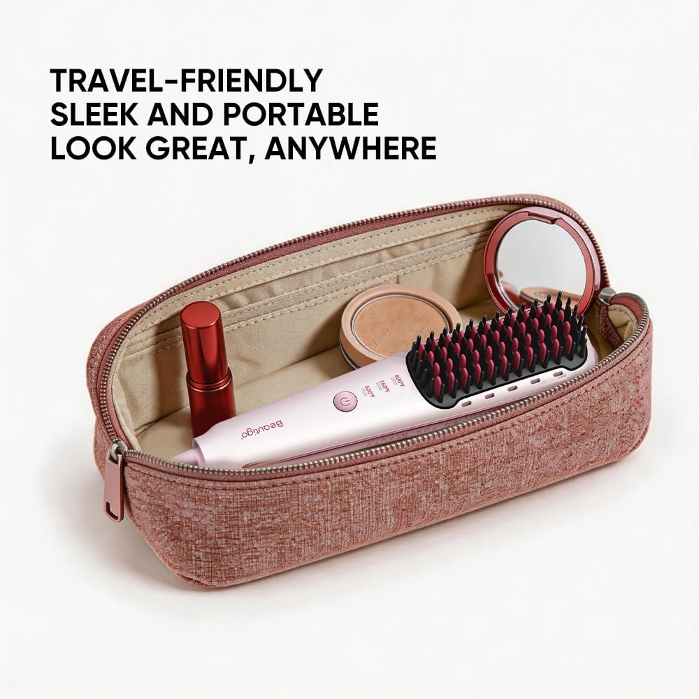 Thumbnail 6 de Beautigo Mini Ionic Hair Straightener Brush: Portable 3-Temp, 20s Heat, Anti-Scald Rose Gold