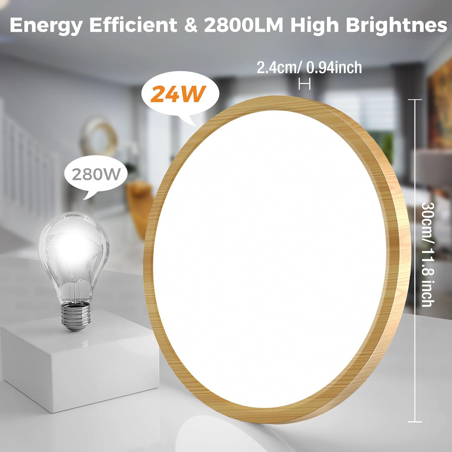 Thumbnail 2 de Slochi LED Deckenleuchte Flach 30 cm – 3 Farbtemperaturen (3000K/4000K/6500K), IP44, ultradünn