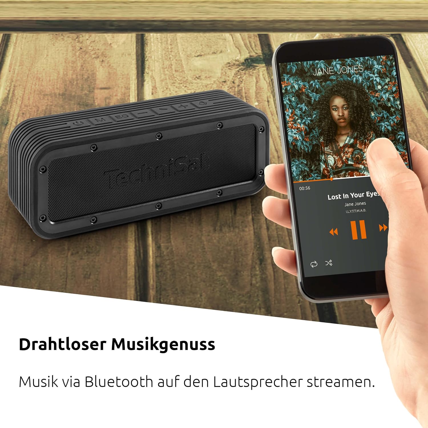 Detalle 2 de TechniSat BLUSPEAKER OD TWS – Outdoor Bluetooth-Lautsprecher 30 W (IPX6, True-Wireless Stereo, Akku, USB-C) Schwarz