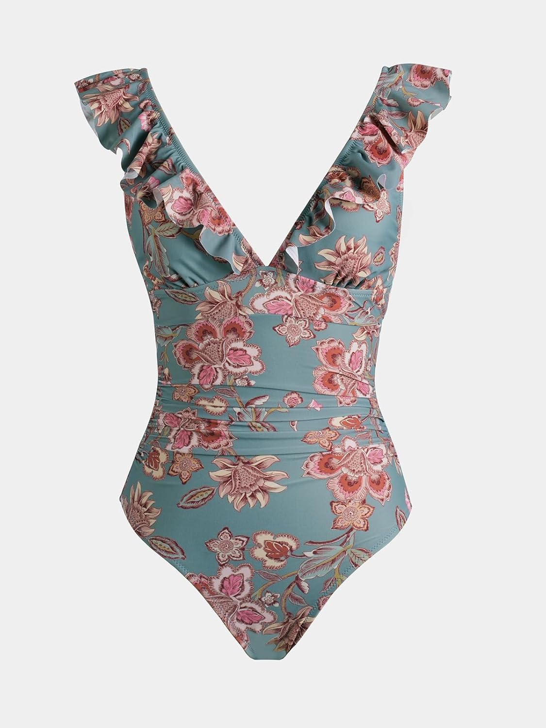 Thumbnail 3 de CUPSHE Damen Badeanzug mit Volants und Rüschen – Monokini mit V-Ausschnitt und Bauchweg-Details