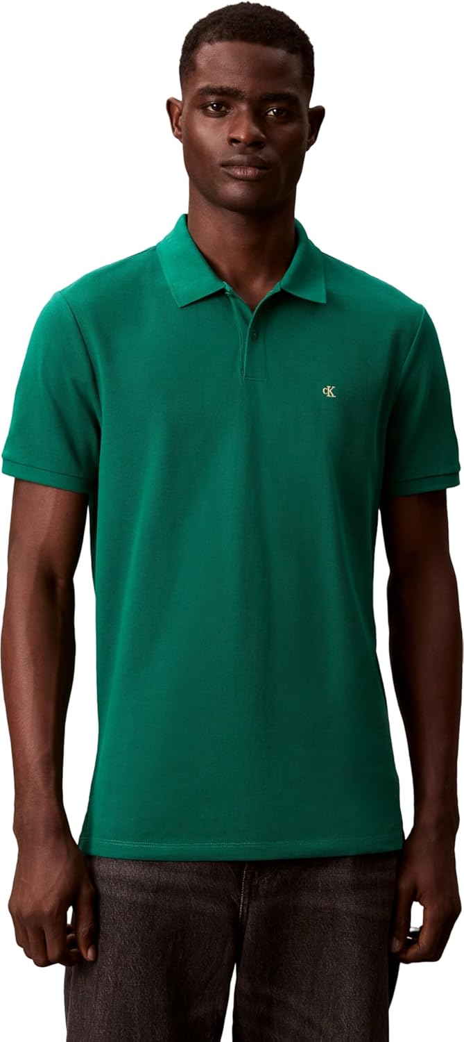 Detalle de Calvin Klein Polo SS Monogram de piqué LV040EM269 para hombre, azul Chase Blue