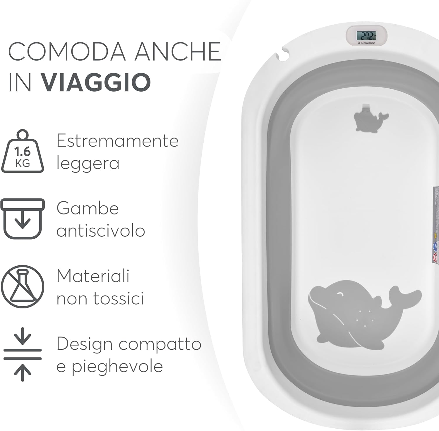 Thumbnail 2 de KikkaBoo Vaschetta Bagnetto Neonato Pieghevole Willy: salvaspazio, termometro integrato e supporto morbido