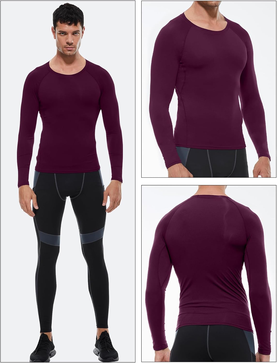 Thumbnail 2 de Yuerlian 3-pack men’s long sleeve compression base layer for gym, running and training