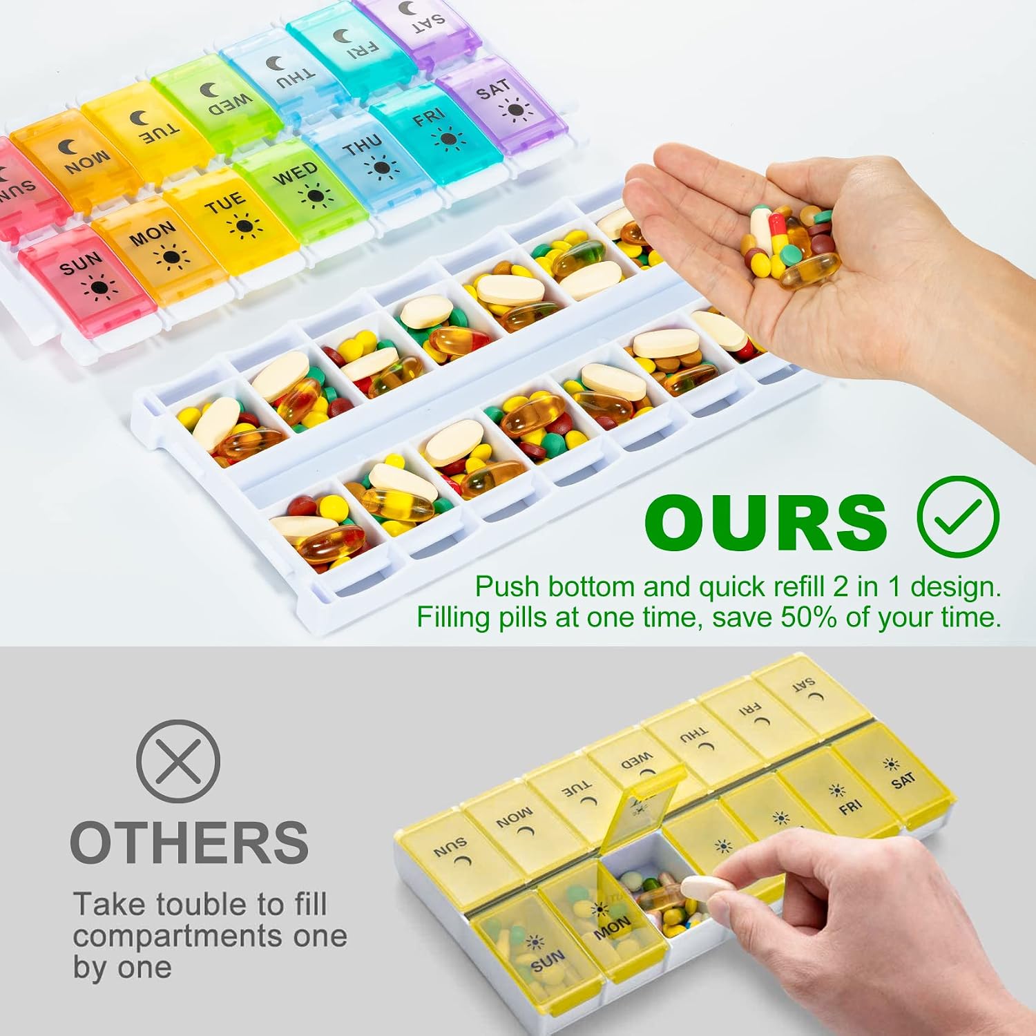Detalle 2 de Large 7 Day Pill Organiser – 2 Times a Day, XL Weekly Dosette Box