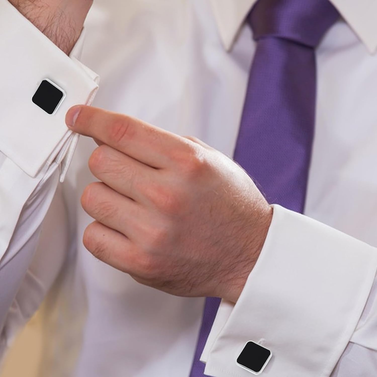 Detalle de 8 Stück Manschettenknöpfe Herren – 4 Paare, rund und quadratisch, Schwarz/Silber