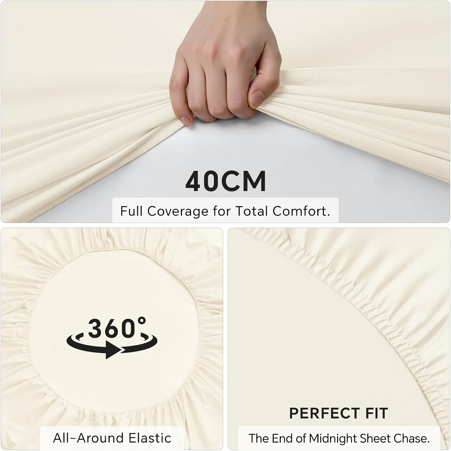 Thumbnail 4 de BEDELITE Super King Size Fitted Sheet Deep – Cream Yellow Brushed Microfibre, 40 cm Pocket