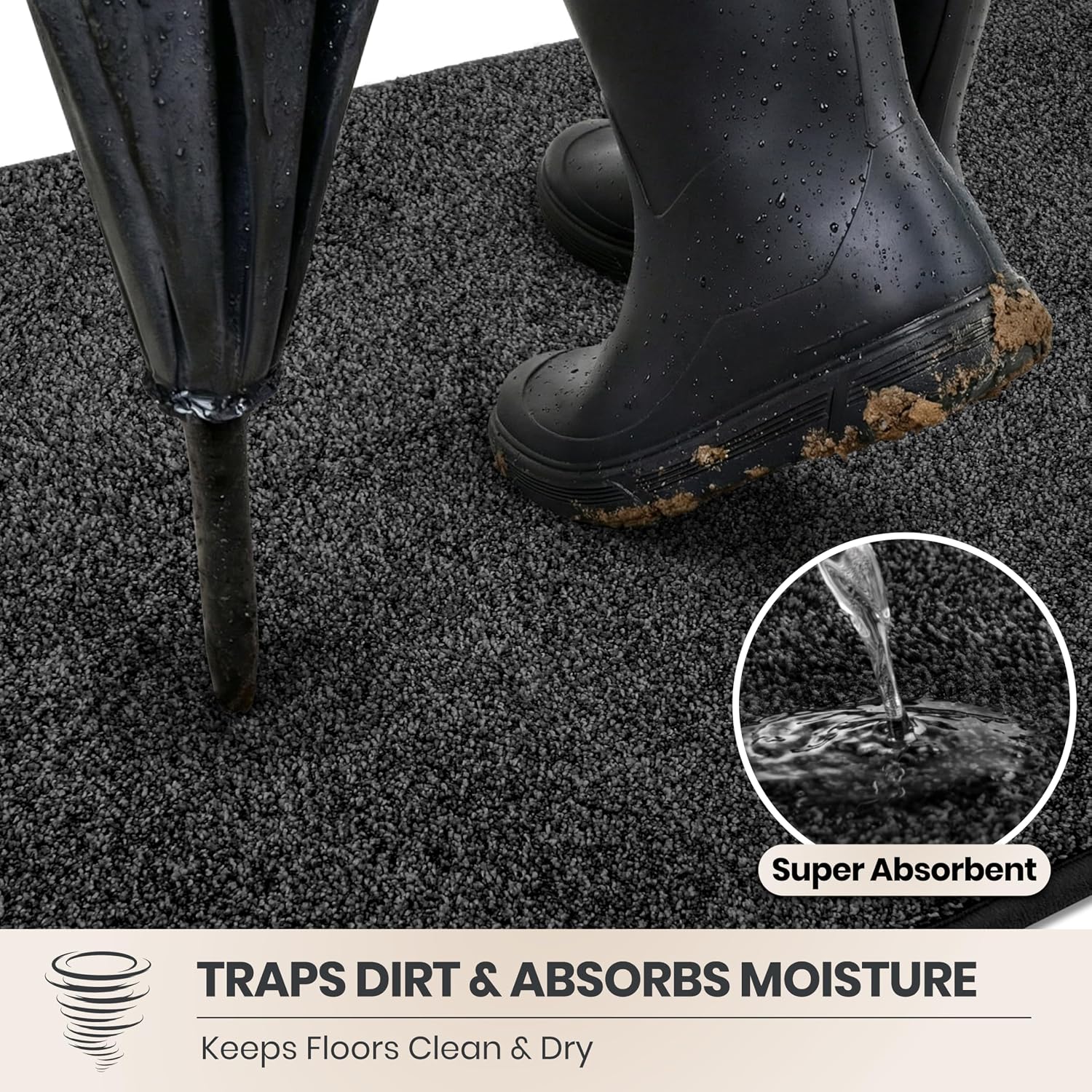 Thumbnail 1 de PURRUGS 36" x 36" Dirt Trapping Indoor Door Mat, Charcoal, Machine Washable