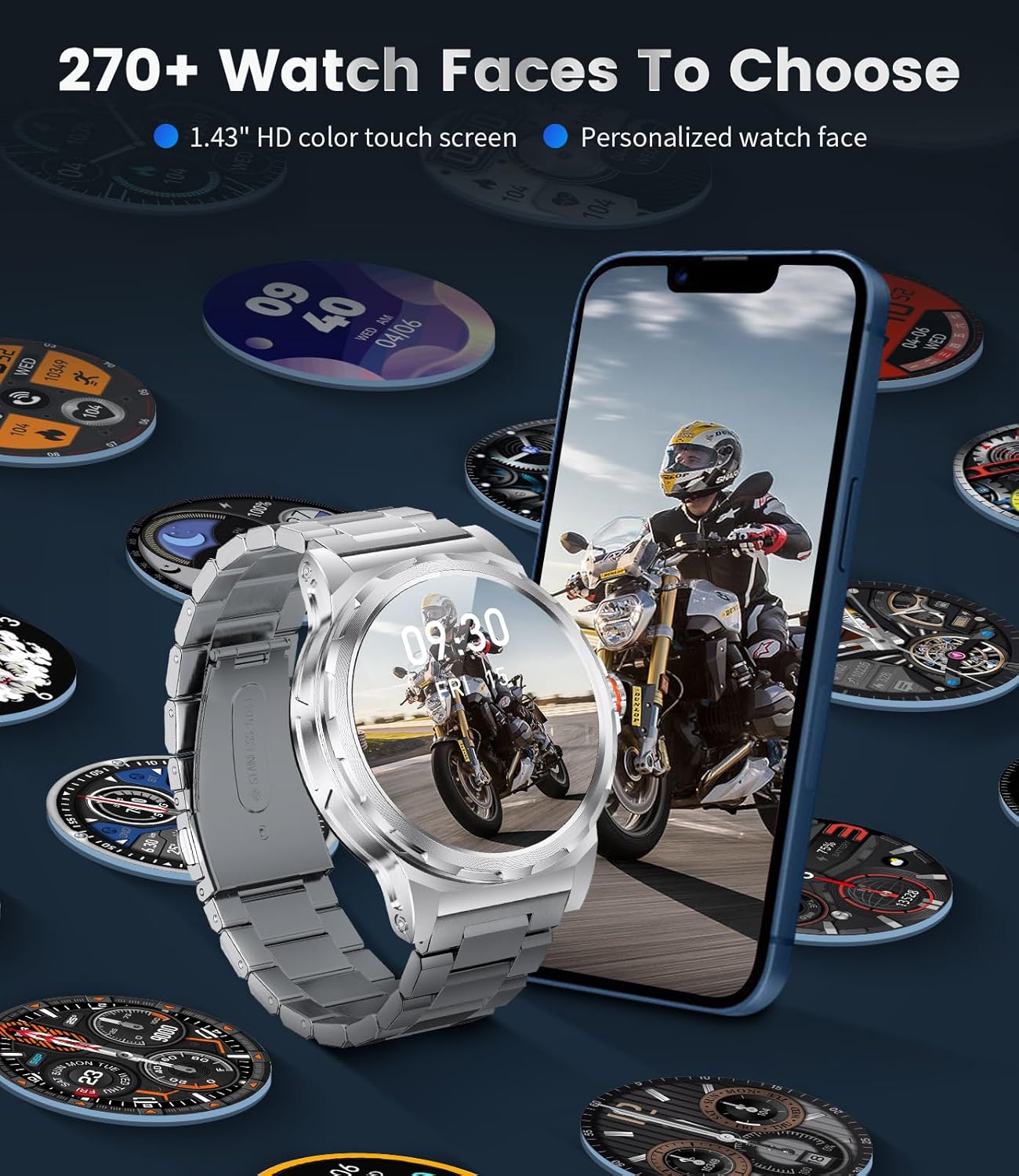 Thumbnail 6 de Montre connectée homme Militaire avec écran AMOLED 1,43", Bluetooth, étanchéité IP68 et suivi cardio/sommeil