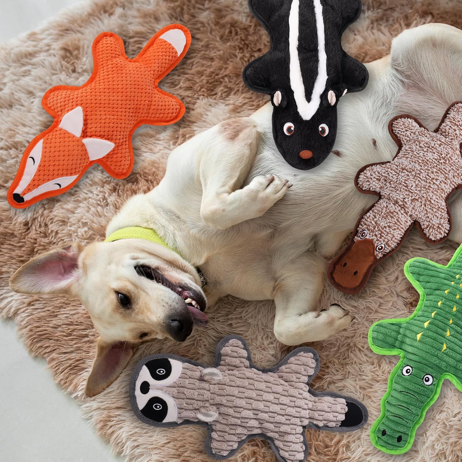 Detalle de Eneston SHE-008 No-Stuffing Squeaky Dog Toy Set with Crinkle Paper, 5-Pack