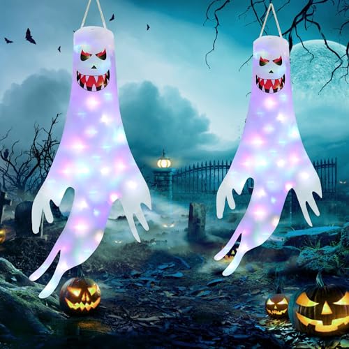 Thumbnail 7 de Moxled Halloween-Geister-Windsäcke, 3er-Set, 120 cm mit bunten LED-Lichtern