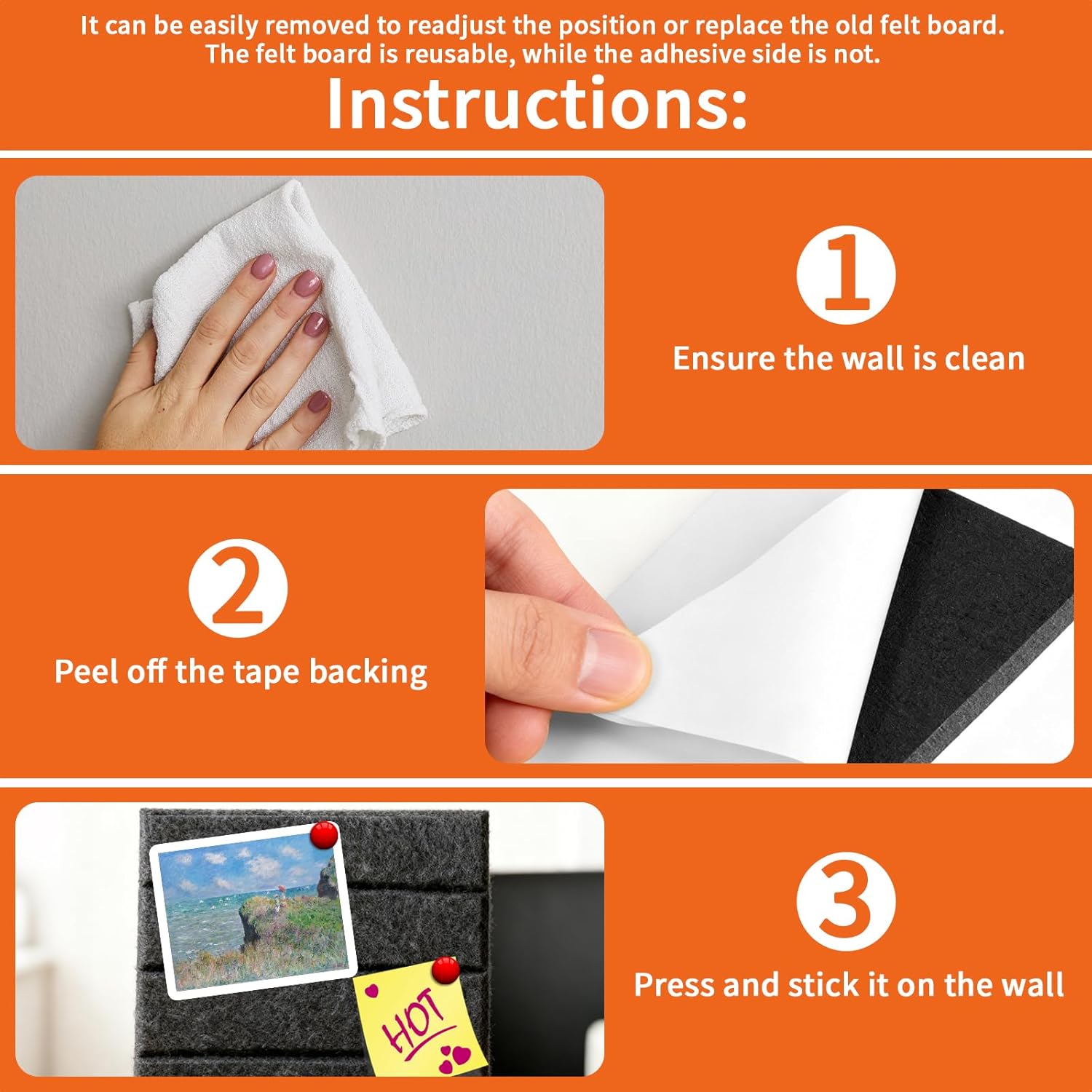 Thumbnail 3 de Large Cork Bulletin Board for Walls (30x30cm) – 6 Pack Felt Wall Tiles with Pushpins
