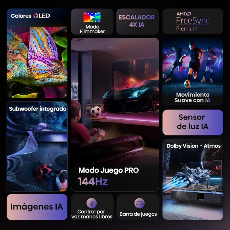 Detalle de Hisense QLED 65E7Q Pro 65" 4K AMD Freesync Pro 144Hz Dolby Vision Atmos Gaming